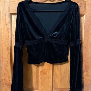 SHEIN Black Velvet Long Sleeve Top